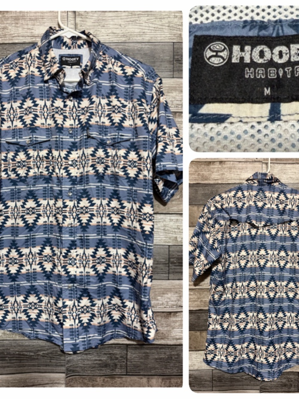Hooey Habitat Aztec Snap Button Up Shirt Men’s M Blue Short Sleeve